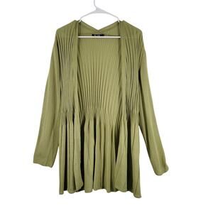 Nic‎ + Zoe Open Cardgian Womens Large Green Pleat Cotton Blend Lightweight
